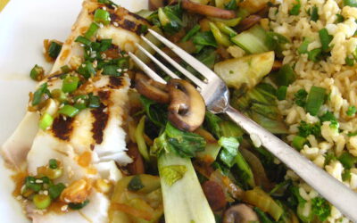 Grilled Halibut with Poke Sauce,  Lemon Scallion Rice and Bok Choy: Wednesday, June 10, 2026