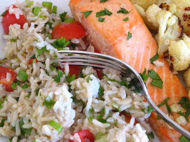 Baked Salmon, Roasted Cauliflower and Lemon/Scallion Rice: Thursday, August 1, 2024